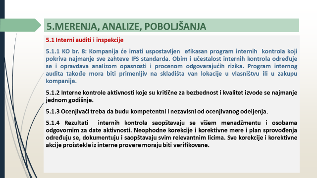 Interni audit ( (NA PRIMERU  IFS FOOD STANDARDA)