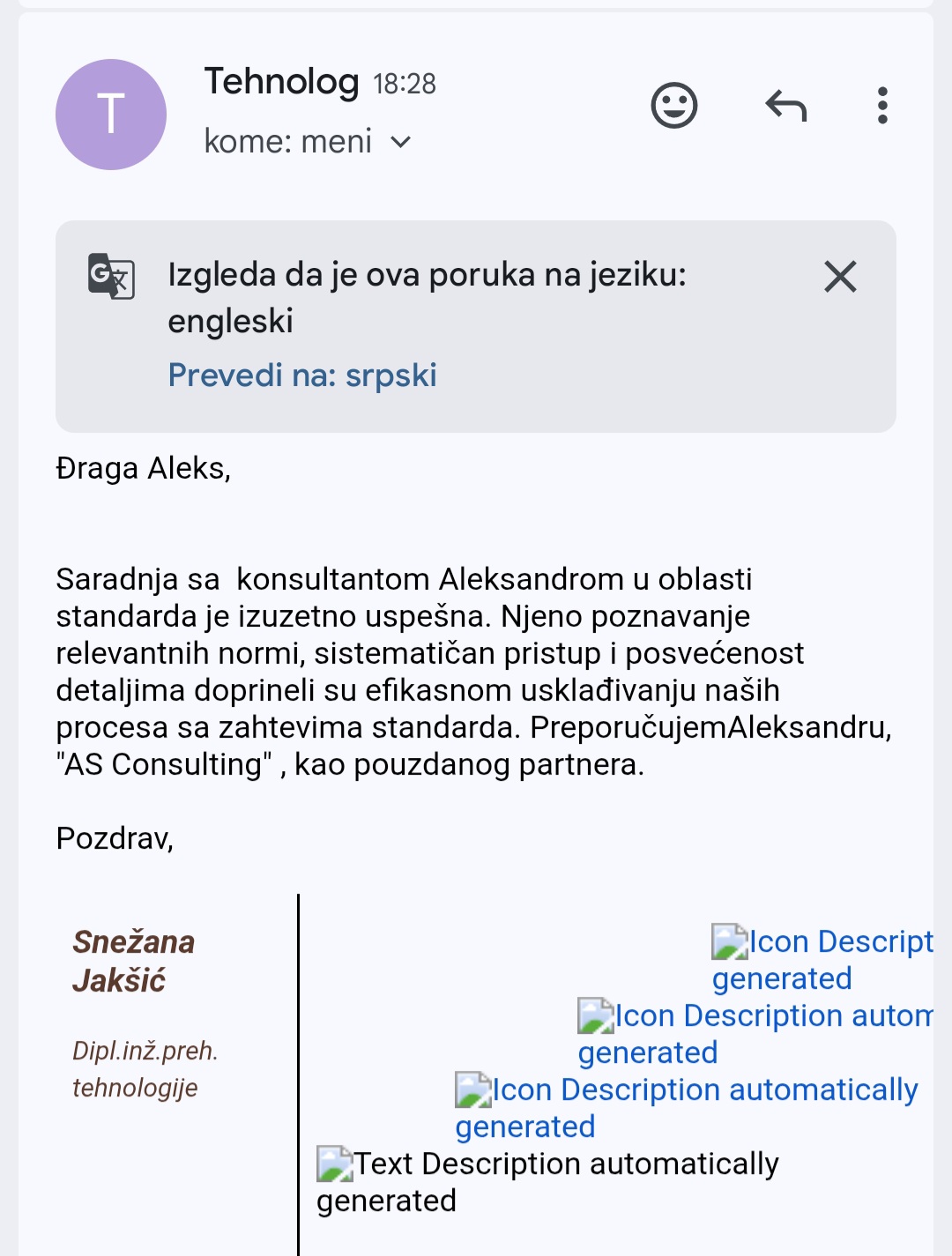 Originalna preporuka - Tehnolog